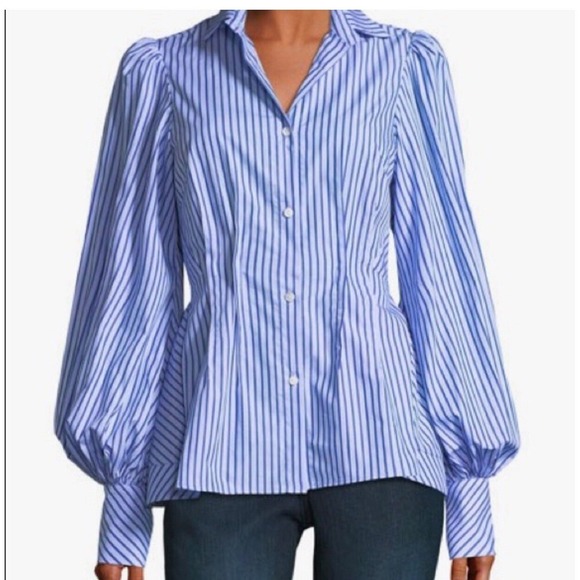 Petersyn Women's Long Sleeve Blouse  Striped Peplum‎ Detail Size XS - Picture 1 of 8